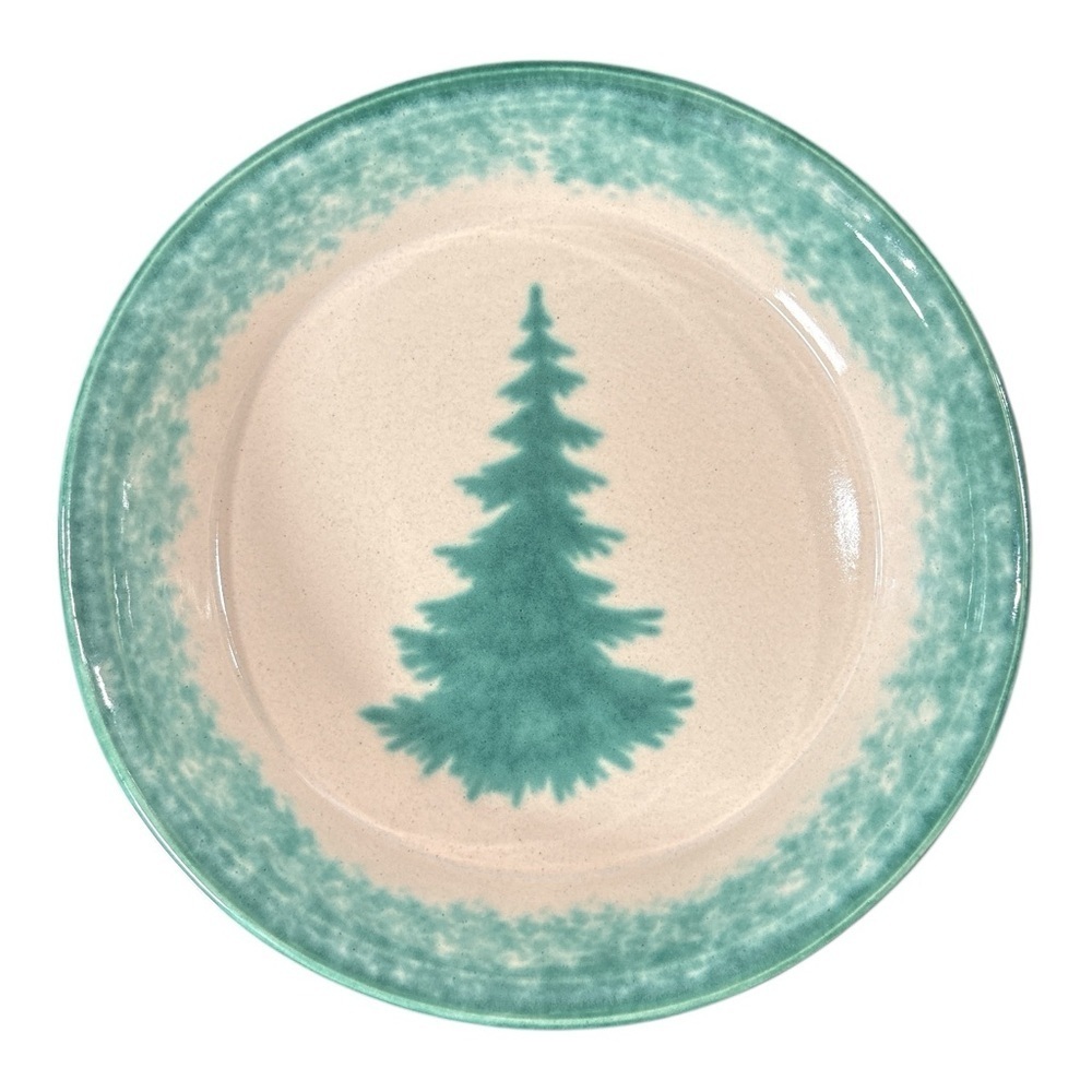 Stoneware Pottery Evergreen Pine Tree Pie Serving Plate 10" Vintage